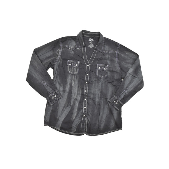 Rock 47 by Wrangler Women's Black Denim Style Western Shirt Size XXL - Picture 1 of 8